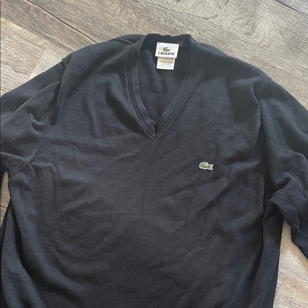 Lacoste Classic Black V-Neck Pullover sweater size 7